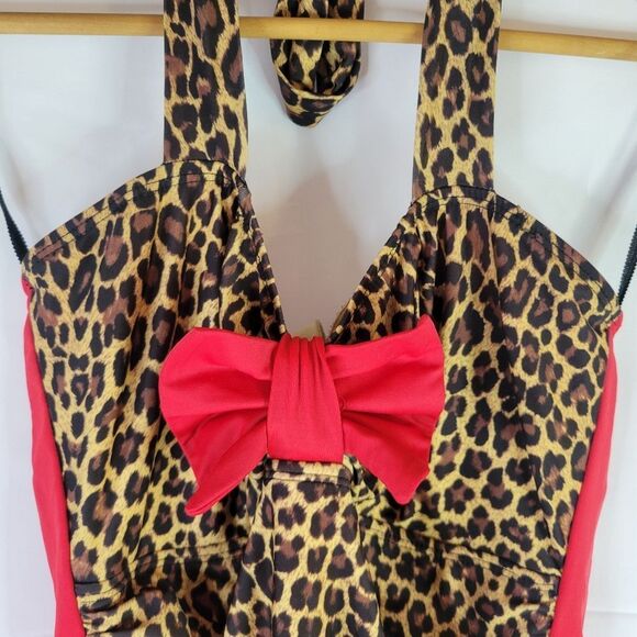 Sugar Doll Red and Leopard Retro PinUp Swimsuit - Picture 4 of 10
